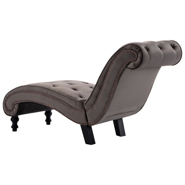 vidaXL Chaise Lounge Gray Polyester Velvet Medium to Large Ergonomic