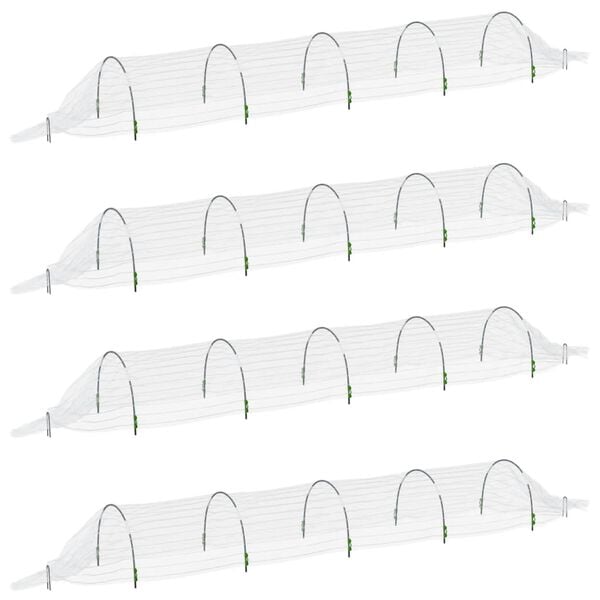 vidaXL Netting Tunnel Set of 4 White, Black Fiberglass, Polypropylene