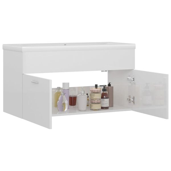 vidaXL Sink Cabinet With Basin High gloss white Engineered Wood