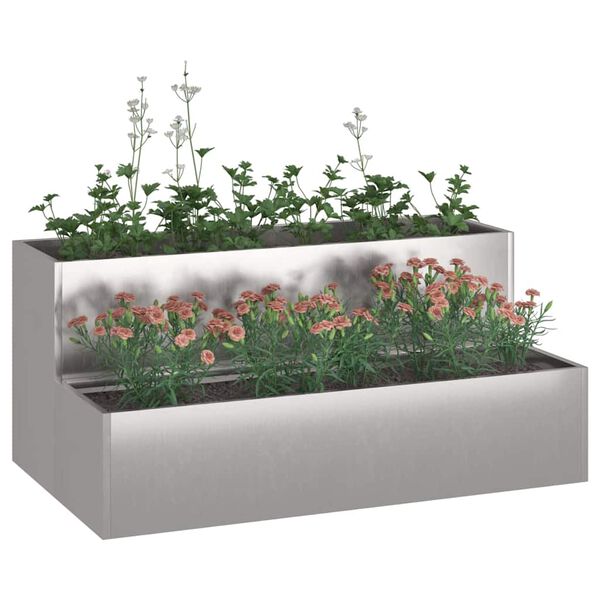 vidaXL Garden Planter Silver 39.37 x 23.62 x 17.72 in Stainless Steel