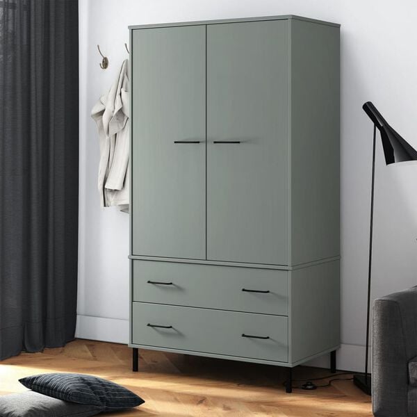 vidaXL Wardrobe Grey Solid pine wood, metal Compact Wardrobe
