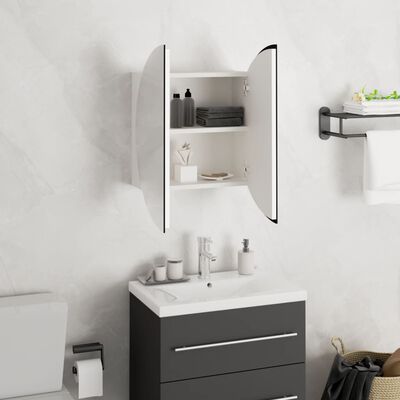 vidaXL Bathroom Cabinet with Round Mirror&LED White 15.7"x15.7"x6.9"