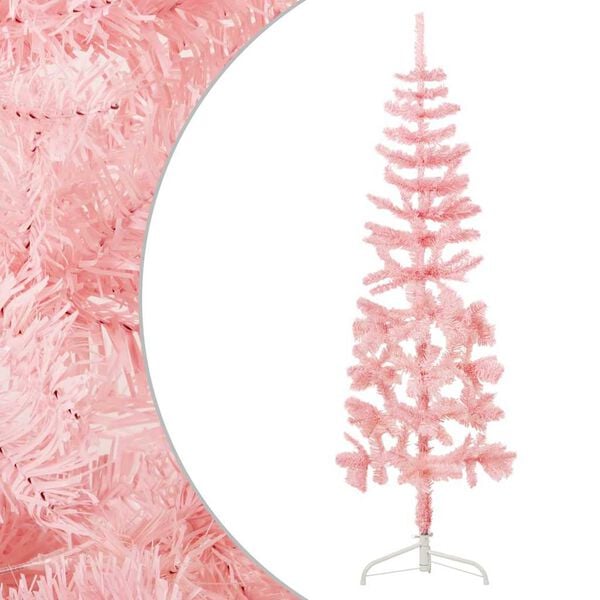 vidaXL Artificial Half Christmas Tree Pink PVC Slim