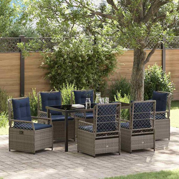 vidaXL Garden Dining Set 7 pcs Gray poly rattan