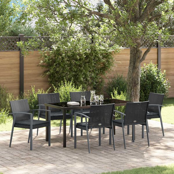 vidaXL Garden Dining Set 7 pcs Black and Grey PE Rattan