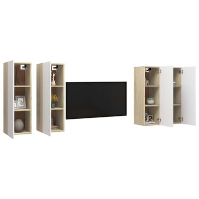 vidaXL TV Stands 4 pcs White and Sonoma Oak 12"x11.8"x35.4" Engineered Wood