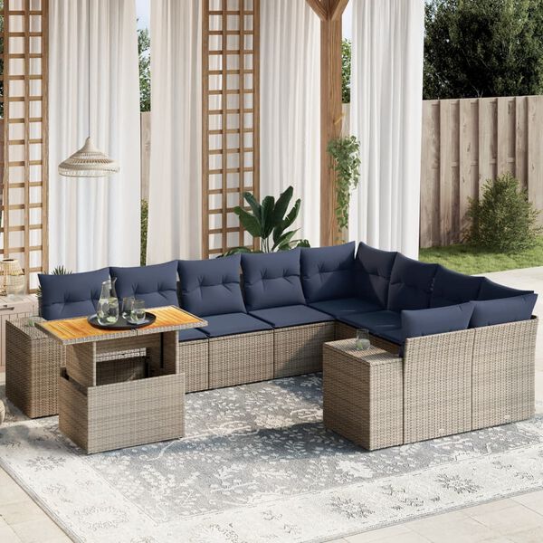vidaXL 10 Piece Patio Sofa Set with Cushions Gray Poly Rattan