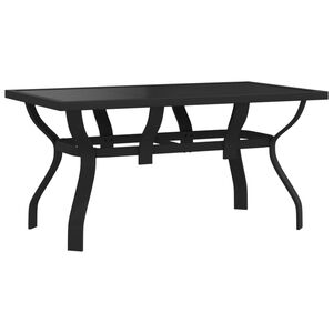 vidaXL Garden Table Black Powder-coated steel, tempered glass