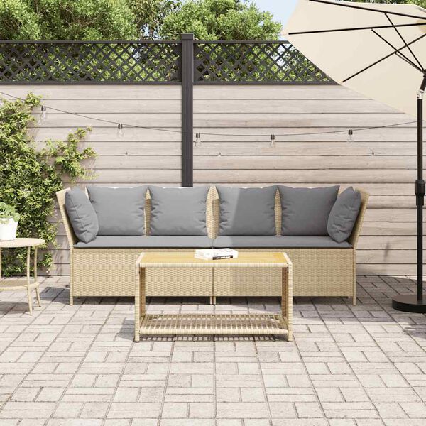 vidaXL Patio Sofa with Cushions Beige Poly Rattan
