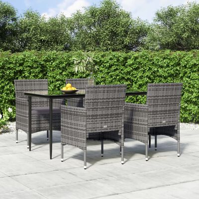 vidaXL 5 Piece Patio Dining Set with Cushions Gray and Black