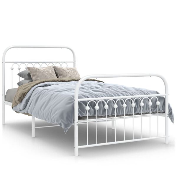 vidaXL Bed Frame White Steel Twin Bed Bed Frame Rectangular