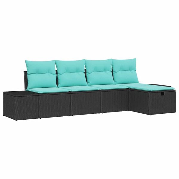vidaXL Garden Sofa Set with Cushion 5 pcs Black Poly Rattan