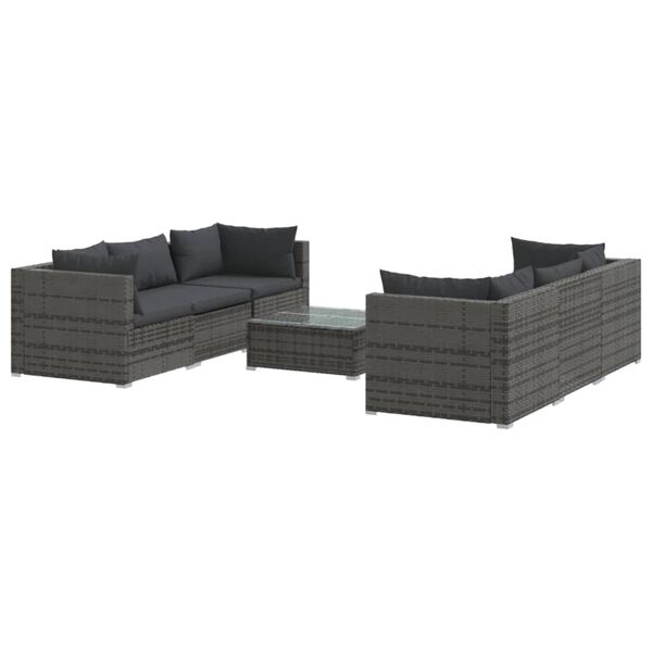 vidaXL Garden Lounge Set Grey PE rattan, powder-coated steel, plastic, glass