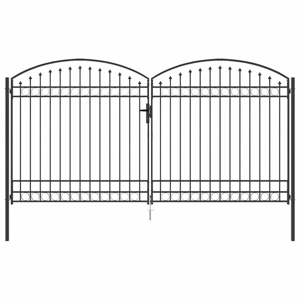 vidaXL Fence Gate Double Door with Arched Top Steel 157.5x78.7" Black