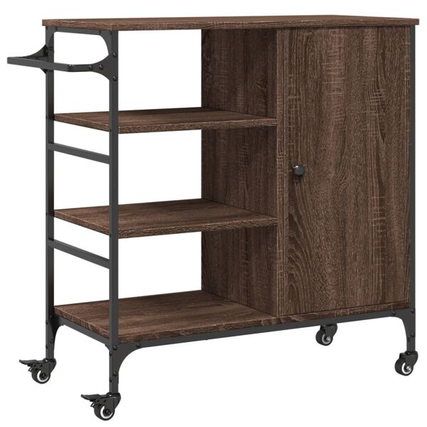 vidaXL Kitchen Trolley Brown Oak 34.4"x15.2"x33.3" Engineered Wood