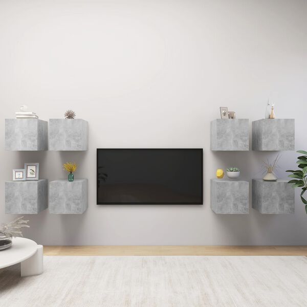 vidaXL TV Cabinet Set of 8 Concrete Grey Engineered wood Compact