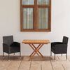 vidaXL 3 Piece Patio Dining Set Poly Rattan & Solid Acacia Wood Black