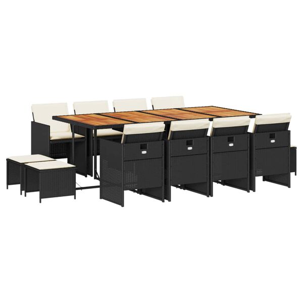 vidaXL Garden Dining Set Black and brown with cream cushions