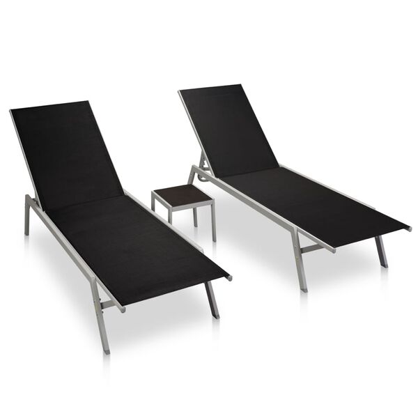 vidaXL Sun Lounger Black Steel, Textilene, Glass Large