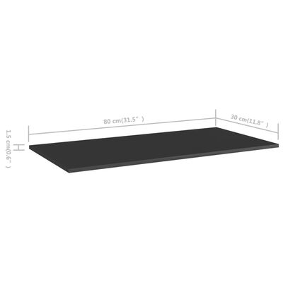 vidaXL Bookshelf Boards 8 pcs High Gloss Black 31.5"x11.8"x0.6" Chipboard