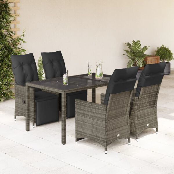 vidaXL 5 Piece Patio Bistro Set with Cushions Gray Poly Rattan
