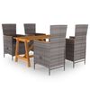 vidaXL Dining Set Grey Solid acacia wood 5 Piece Set Removable Covers