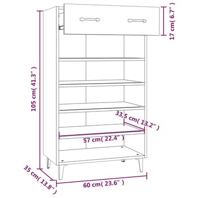 vidaXL Shoe Cabinet Brown Oak 23.6"x13.8"x41.3" Engineered Wood