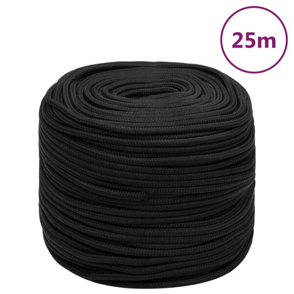vidaXL Boat Rope Full Black 0.31 " 82.0 ' Polypropylene