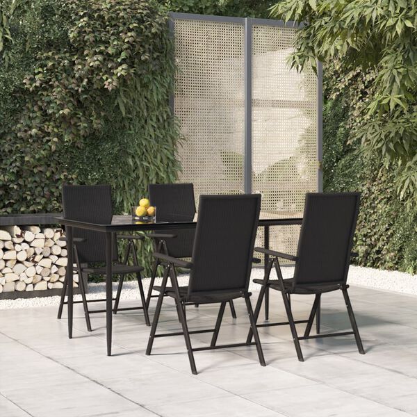 vidaXL Garden Dining Set Black PE rattan 5-piece set Foldable