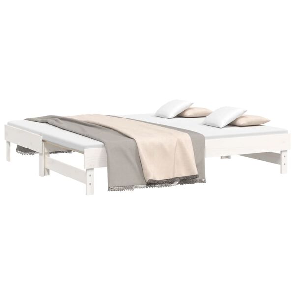 vidaXL Day Bed White Solid pine wood Full Expandable Day Bed