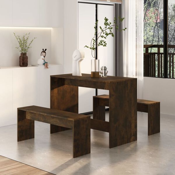 vidaXL Dining Set Smoked Oak Engineered Wood Standard Seats Many