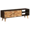 vidaXL TV Cabinet Brown and Black Solid Mango Wood Medium TV Cabinet