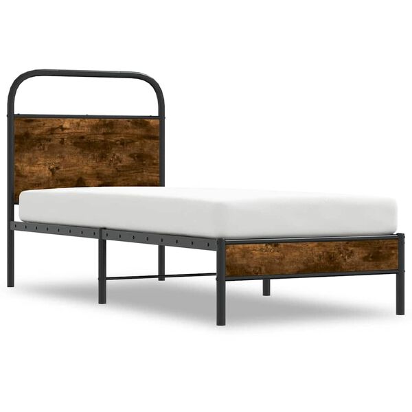 vidaXL Bed Frame Smoked Oak Steel, Engineered Wood Single