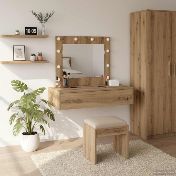 vidaXL Dressing Table Brown 32.68 x 15.75 x 27.56 in Engineered Wood