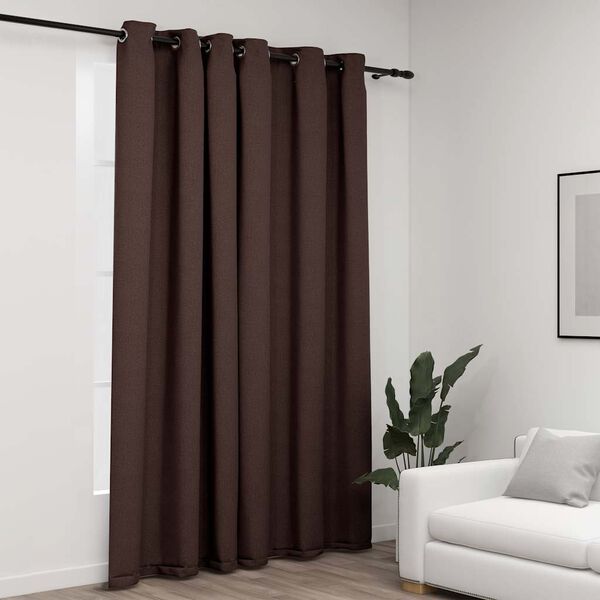 vidaXL Linen-Look Blackout Curtain with Grommets Taupe 290x96.5 "