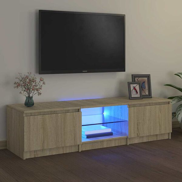 vidaXL TV Cabinet with LED Lights Sonoma Oak 55.1x15.7x14.2"