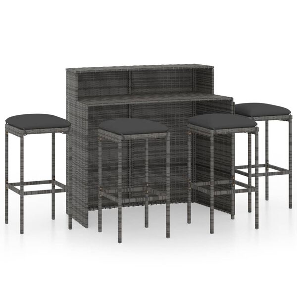 vidaXL Garden Bar Set Grey PE rattan Medium Lightweight Garden Bar Set