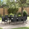 vidaXL Garden Dining Set with Cushion 9 pcs Black Poly Rattan