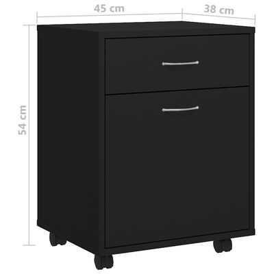 vidaXL Rolling Cabinet Black 17.7"x15"x21.3" Engineered Wood