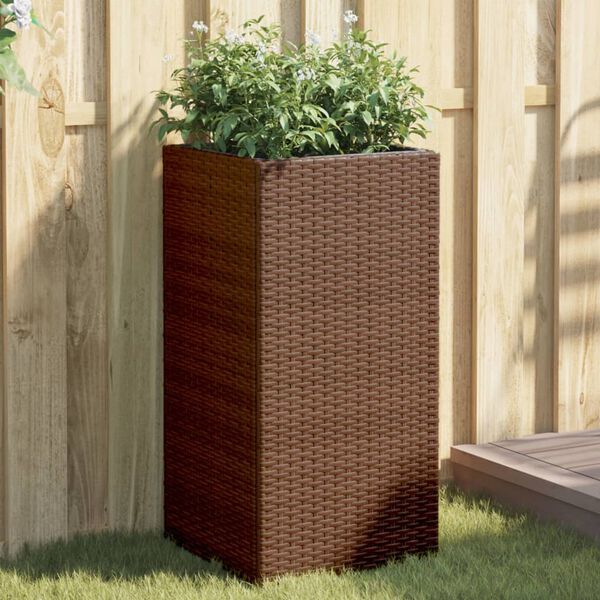 vidaXL Garden Planter Set of 2 Brown Powder-coated steel, PE rattan