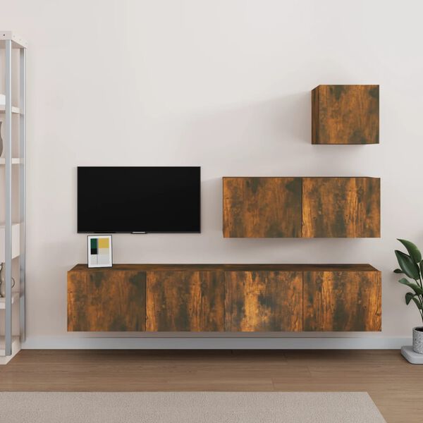 vidaXL TV Cabinet Set Set of 4 Smoked oak Engineered wood Medium