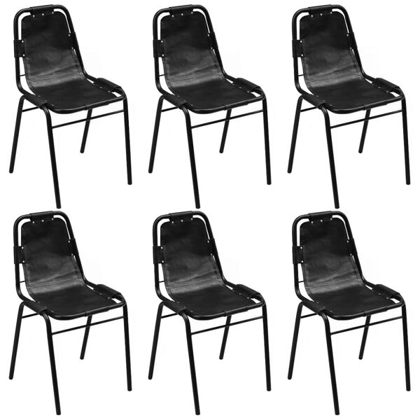 vidaXL Dining Chair Set of 6 Black Real leather and lacquered steel