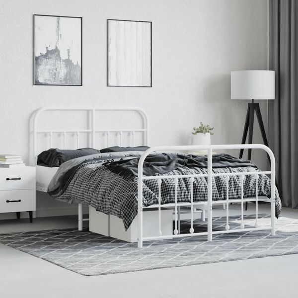 vidaXL Bed Frame White Powder-Coated Steel 47.2x74.8 in Bed Frame