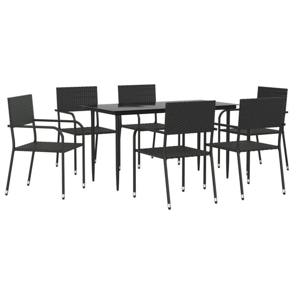 vidaXL Garden Dining Set Black Poly Rattan, Steel, Tempered Glass Large