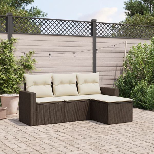 vidaXL Garden Sofa Set Brown PE rattan, powder-coated steel Large