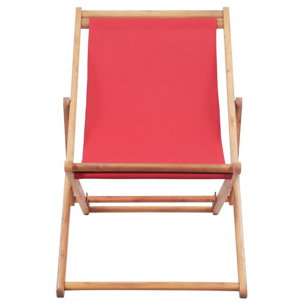 vidaXL Beach Chair Red Solid Eucalyptus wood, Polyester Medium Foldable