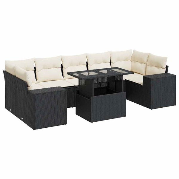 vidaXL Garden Sofa Set Black and Cream white