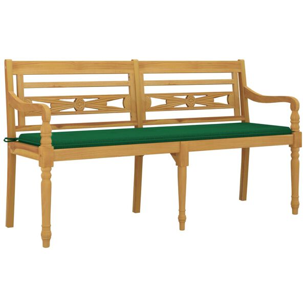 vidaXL Bench Natural teak, Green Solid Teak Wood, Polyester 59.1 in length
