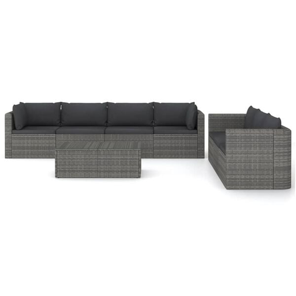 vidaXL Garden Lounge Set Grey PE Rattan, Powder-Coated Steel, Glass Large