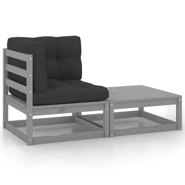 vidaXL Wooden Lounge Set Grey Solid pinewood, 100% polyester Medium